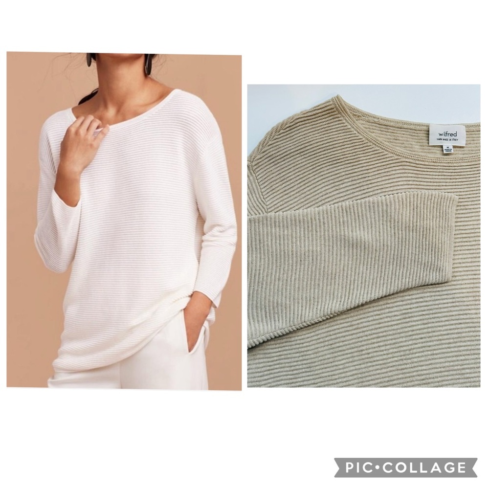 Wilfred Blanchard Linen Blend Ribbed Sweater in Tan Medium EUC